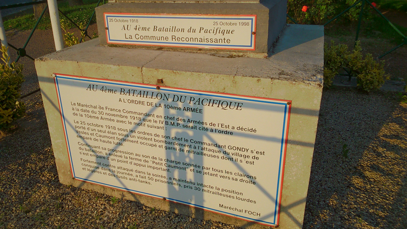 Plaque commémorative du Bataillon Mixte du Pacifique