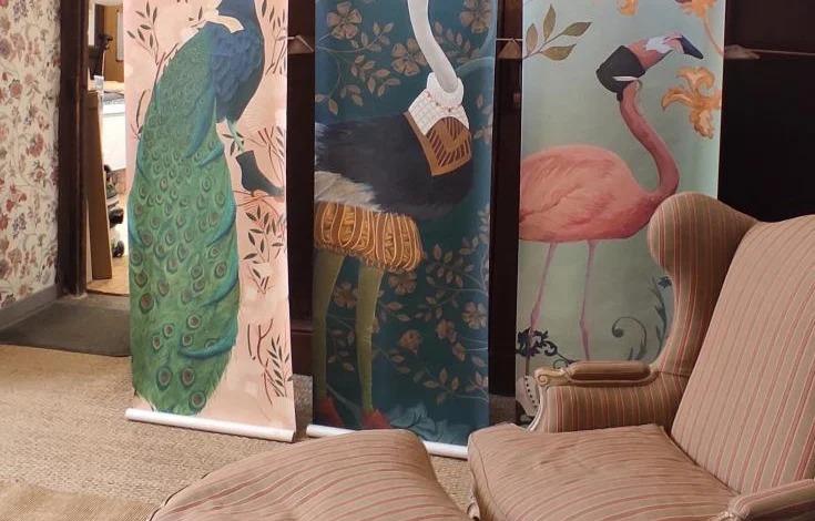 Papiers peints illustrés - Collection les Oiseaux Endimanchés
